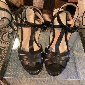 COACH “Catalina” platform leather wedges sandals